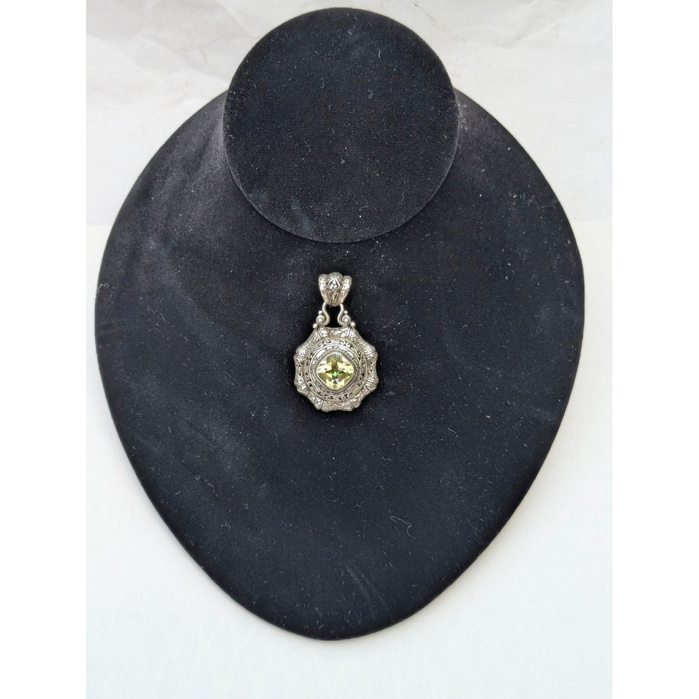 Sarda Sterling Silver 925 Lemon Quartz Ornate Filigree Cushion Pendant - Picture 8 of 8